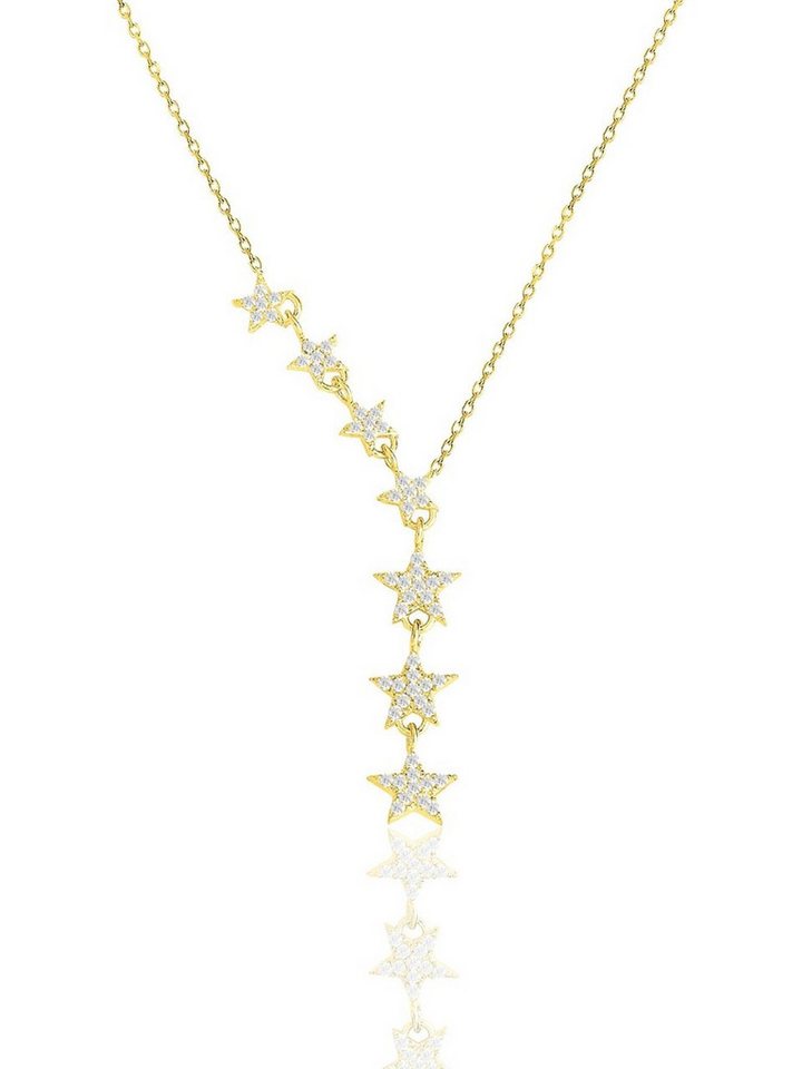 Nisan Kette und Anhänger Set, Silber Halskette in Gold-Optik mit Zirkonia-Besatz, Stern Design von Nisan