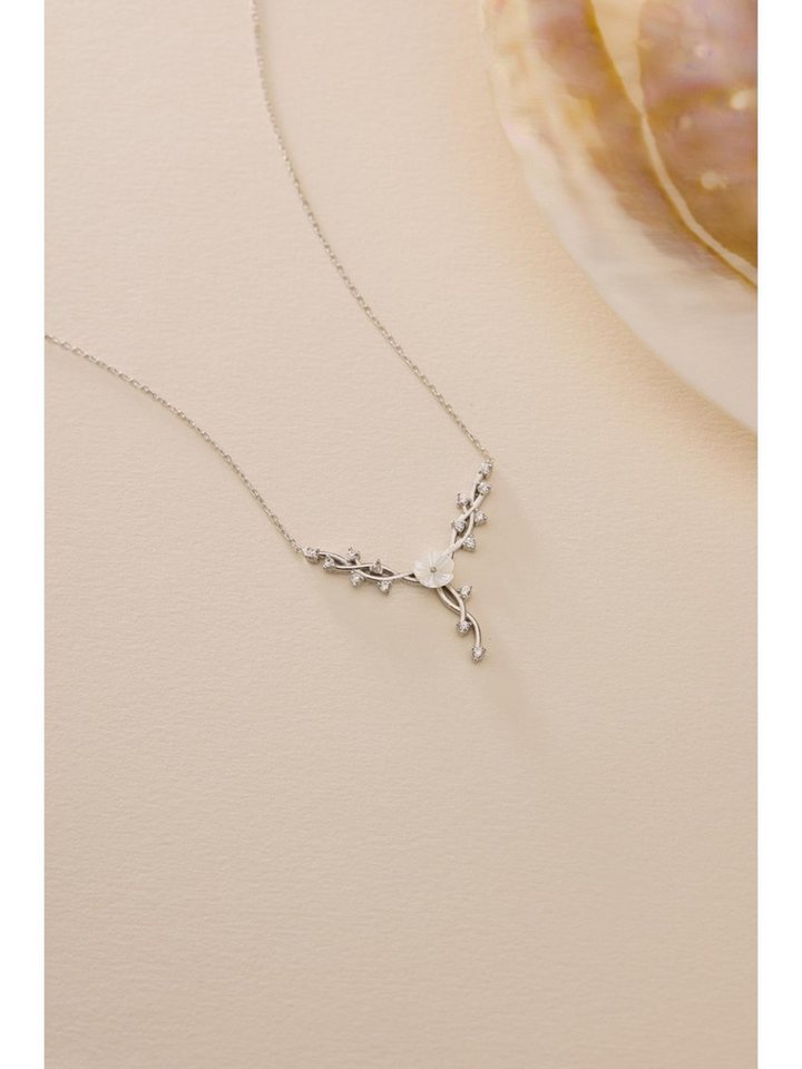 Nisan Kette und Anhänger Set, Silber Halskette mit Rhodiumplattierung Magnolienblüte, Ranken-Design von Nisan