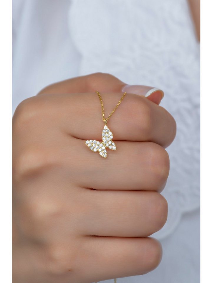 Nisan Kette und Anhänger Set, Silber Halskette mit Schmetterlings-Anhänger – Goldbeschichtet von Nisan
