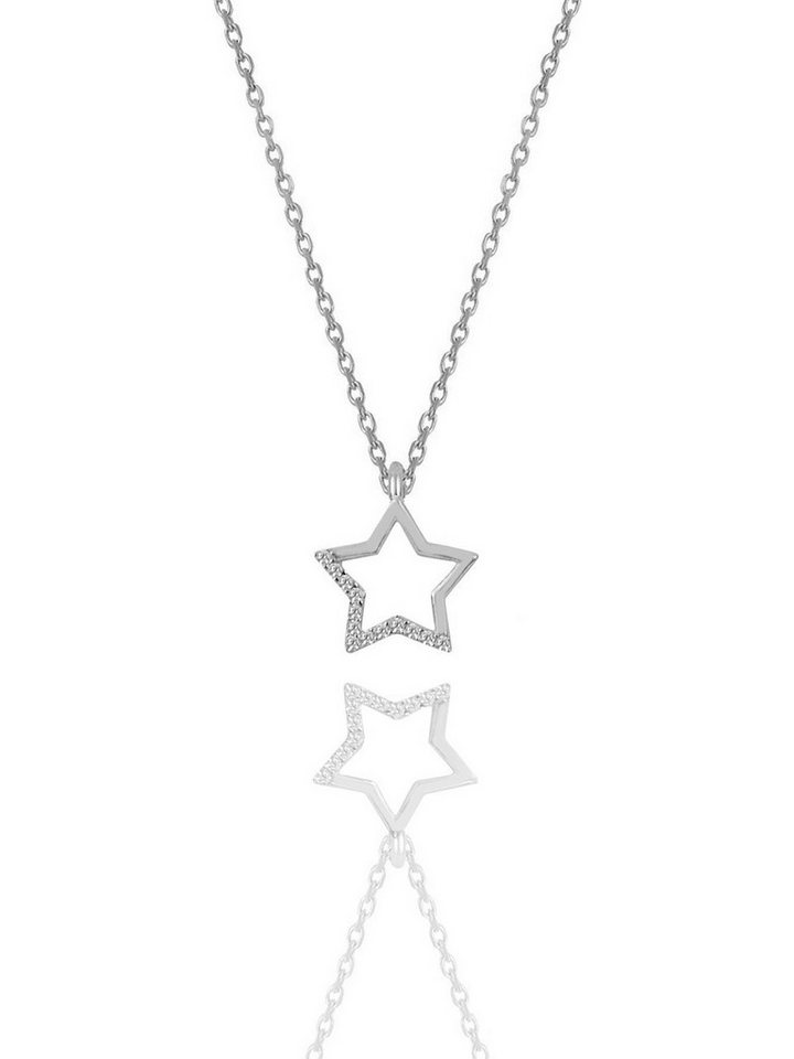 Nisan Kette und Anhänger Set, Silber Halskette mit Sternanhänger, Rhodiniert und Zirkonia-Steinen von Nisan