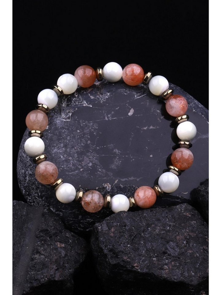 Nisan Kette und Anhänger Set, Sonnenstein & Perlmutt Armband – Naturstein Design mit Hämatit von Nisan