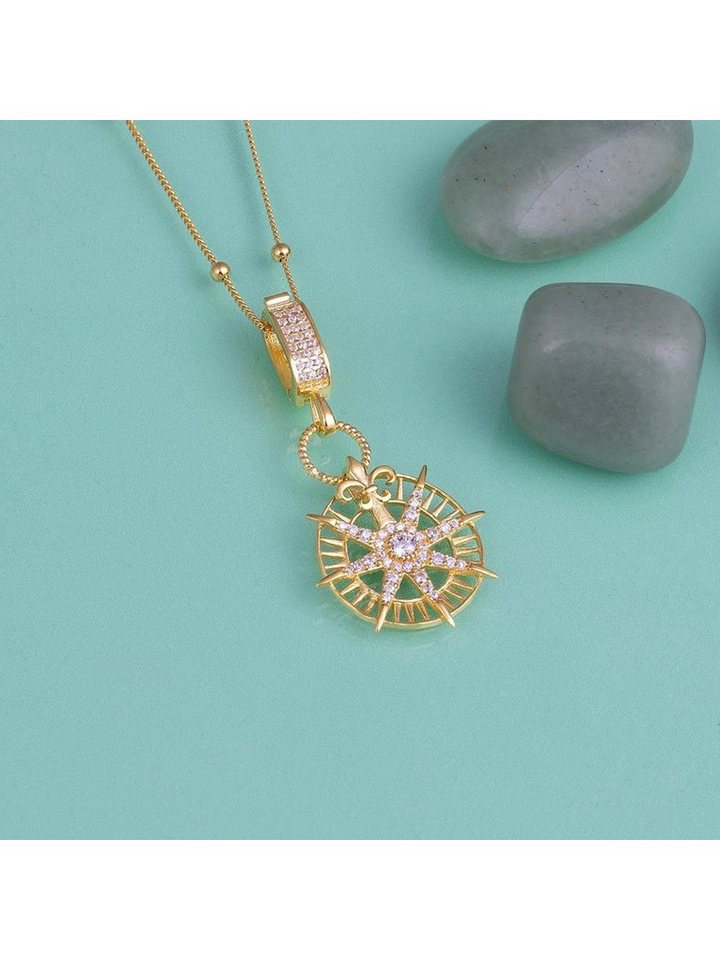 Nisan Kette und Anhänger Set, Vergoldete Halskette 925 Silber mit Nordstern & Kompass-Anhänger von Nisan