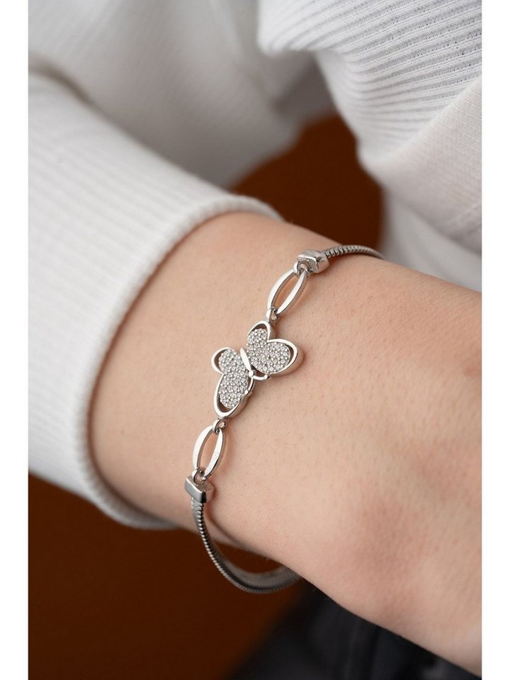 Nisan Ketten und Armband Set, 925 Silber Damen Armband – Rhodiniert mit Schmetterling & Zirkonia von Nisan