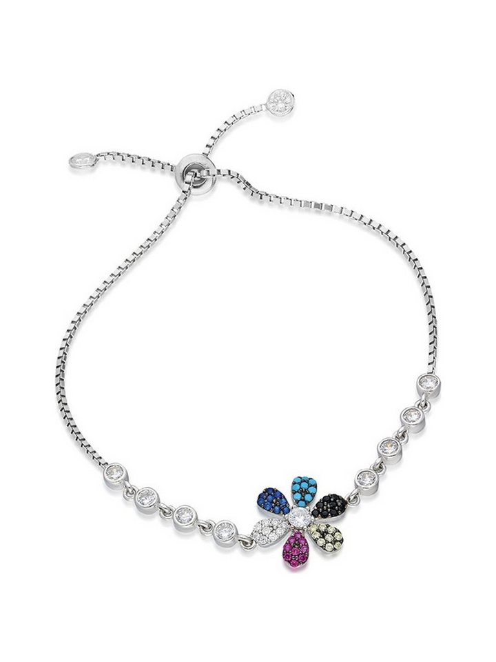 Nisan Ketten und Armband Set, 925 Silber Damen Armband – Verstellbar mit Bunter Blume & Zirkonia von Nisan
