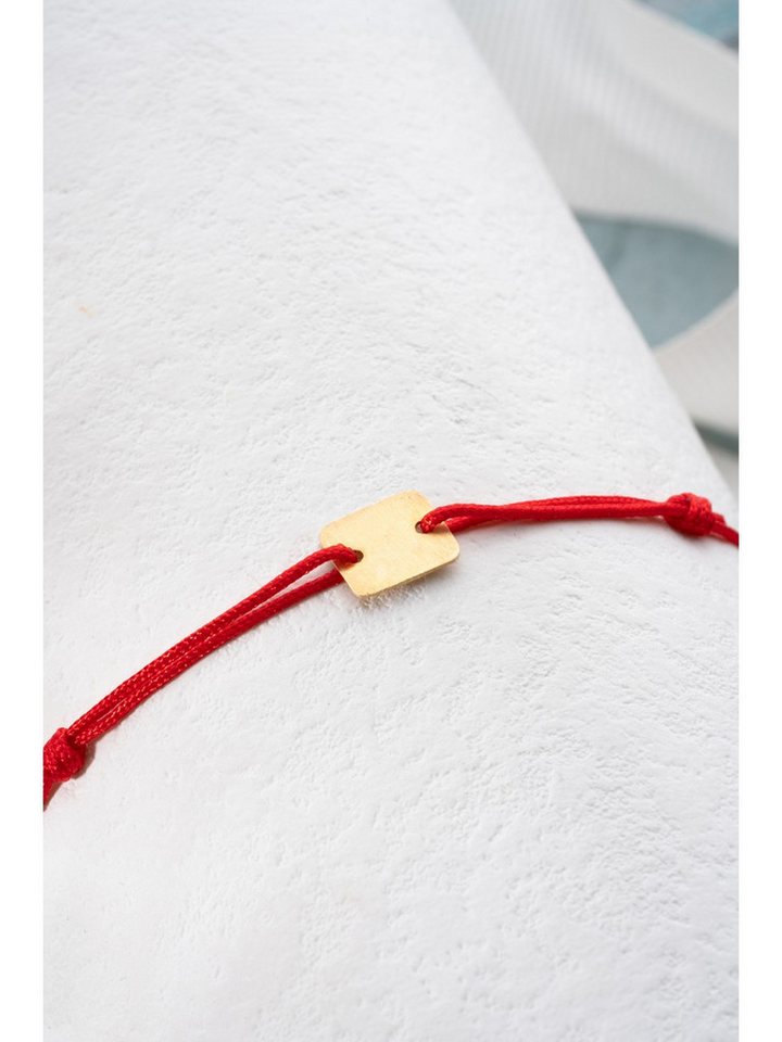 Nisan Ketten und Armband Set, 925 Silber Damen Makramee Armband – Rotes Band mit kleinem Rechteck von Nisan