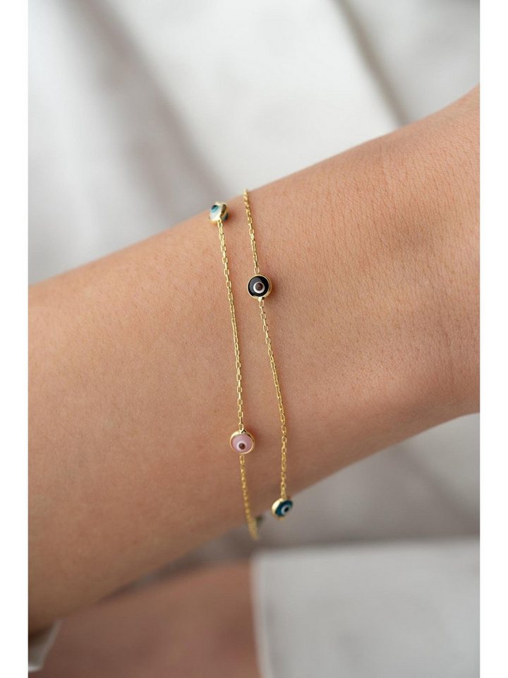 Nisan Ketten und Armband Set, 925 Sterling Silber Armband – Doppelreihiges Design mit Nazar Augen von Nisan