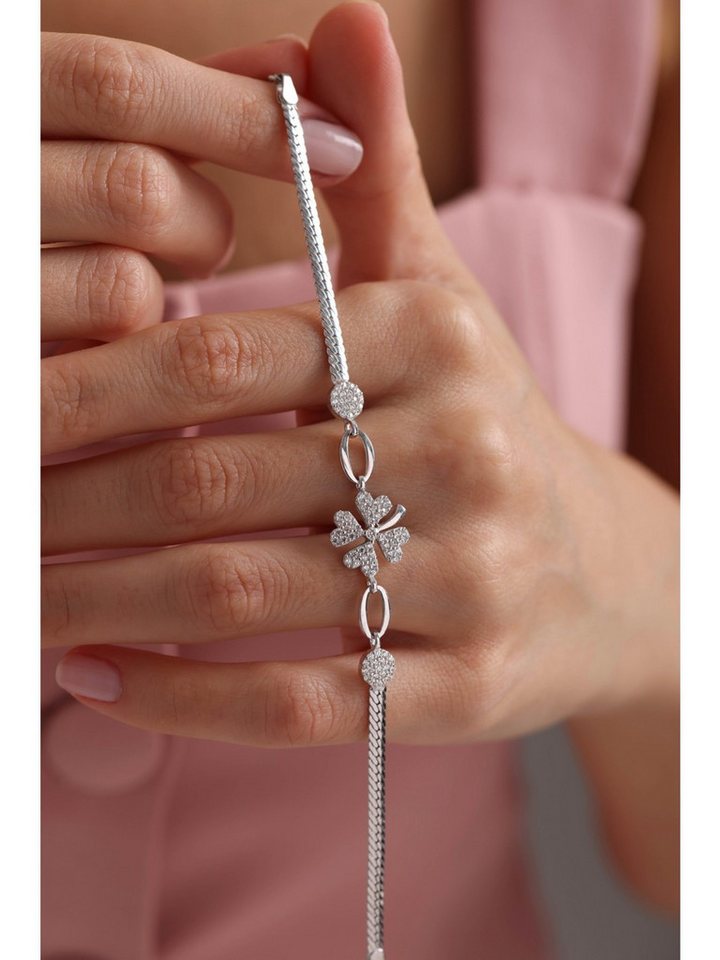 Nisan Ketten und Armband Set, 925 Sterling Silber Armband mit Rosévergoldung und Kleeblatt-Design von Nisan