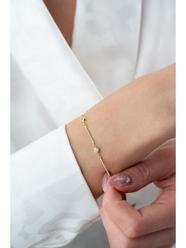 Nisan Ketten und Armband Set, 925 Sterling Silber Armband vergoldet – Zirkonia Steine & Stab-Design von Nisan