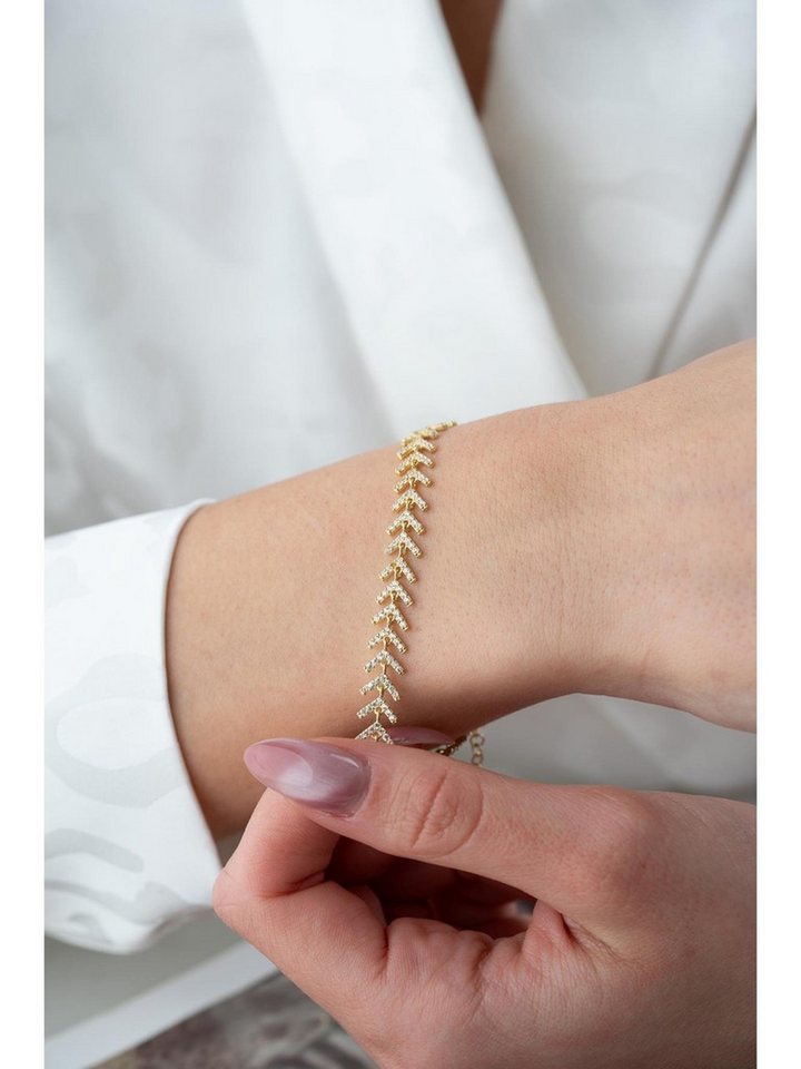 Nisan Ketten und Armband Set, 925 Sterling Silber Damen Armband – Fischgräten-Design mit Zirkonia von Nisan