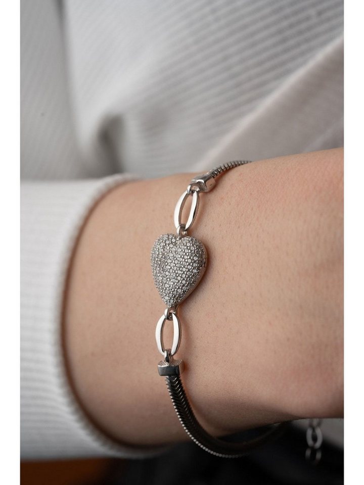 Nisan Ketten und Armband Set, 925 Sterling Silber Damen Armband – Herz-Design mit Zirkonia von Nisan