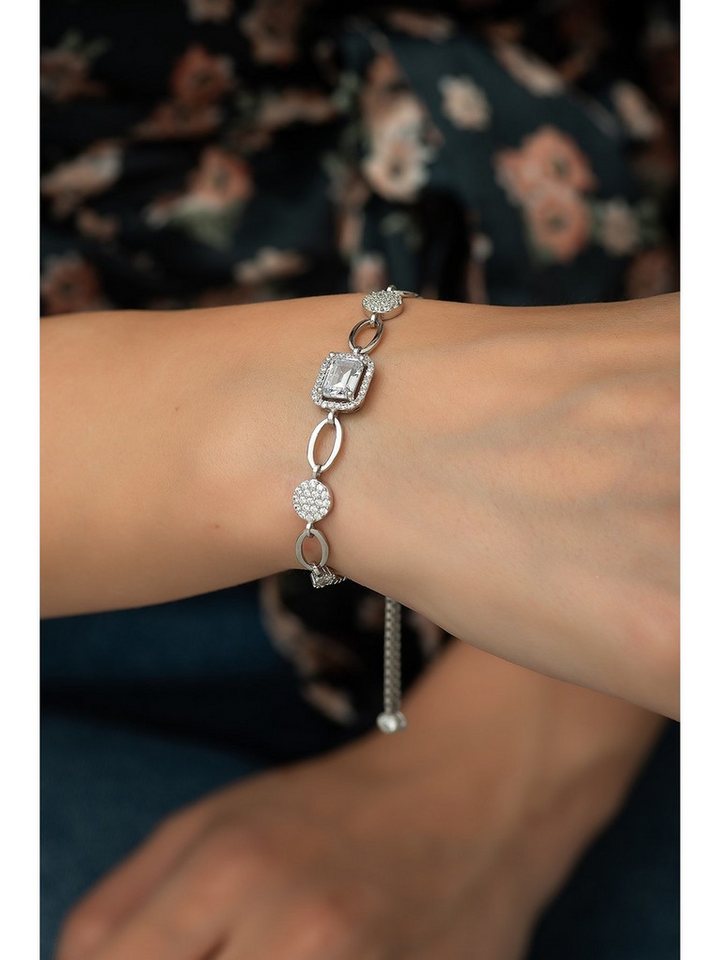 Nisan Ketten und Armband Set, 925 Sterling Silber Damen Armband – Verstellbar mit Baget-Zirkonia von Nisan
