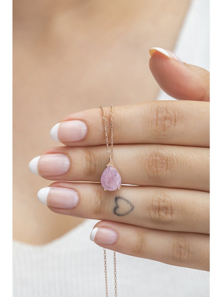 Nisan Ketten und Armband Set, 925 Sterling Silber Halskette, Rosévergoldet mit pinkem Zirkon-Tropfen von Nisan