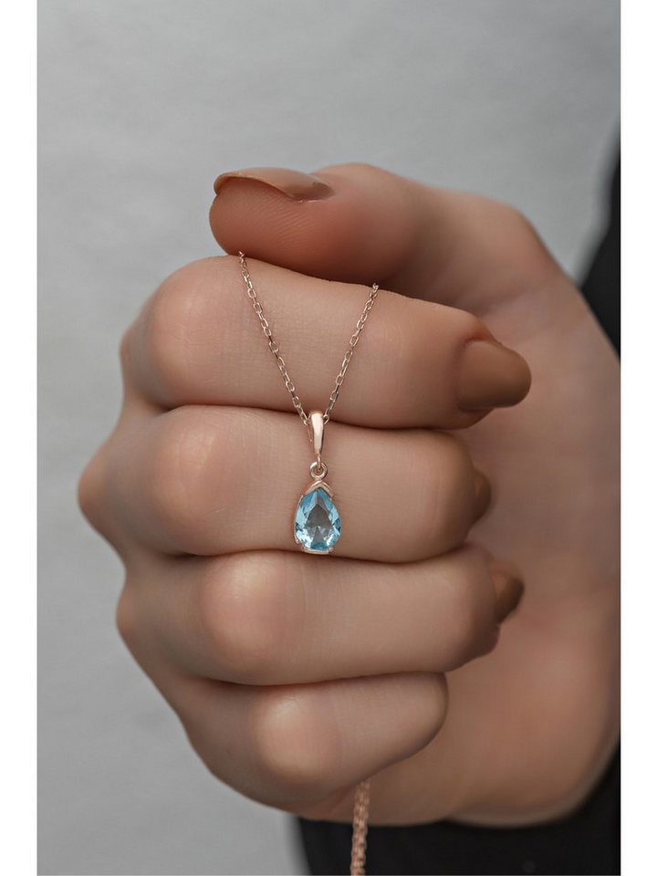 Nisan Ketten und Armband Set, 925 Sterling Silber Halskette mit Aquamarin Tropfen – Rosévergoldet von Nisan