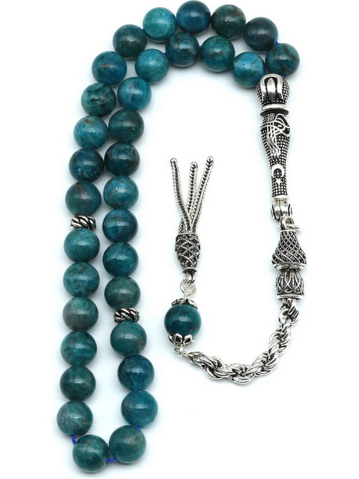 Nisan Ketten und Armband Set, Apatit Tesbih Gebetskette, 8 mm Rundschliff, 925er Silberdetails von Nisan