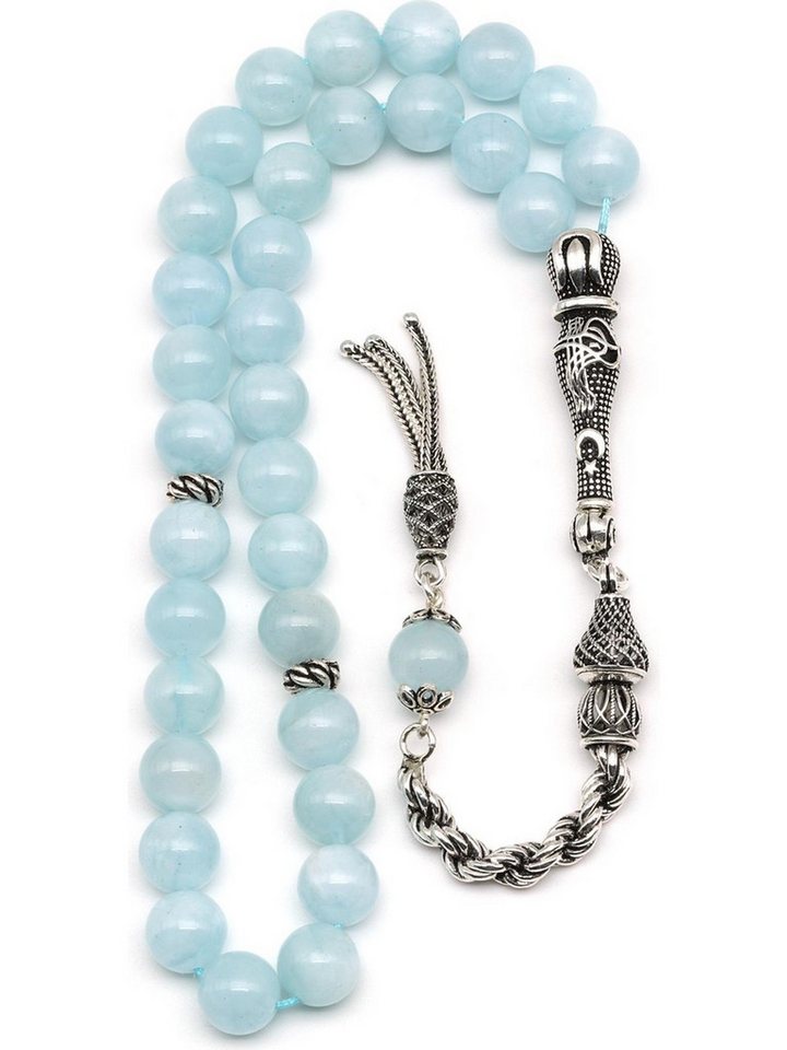 Nisan Ketten und Armband Set, Aquamarin Edelstein Tesbih Gebetskette – 925 Sterling Silber von Nisan