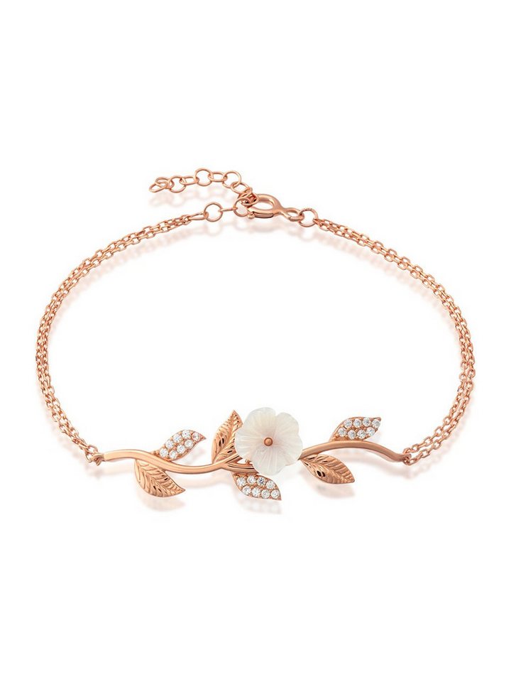 Nisan Ketten und Armband Set, Armband aus 925er Silber mit Zirkonia und Perlmutt – Magnolienblüten von Nisan