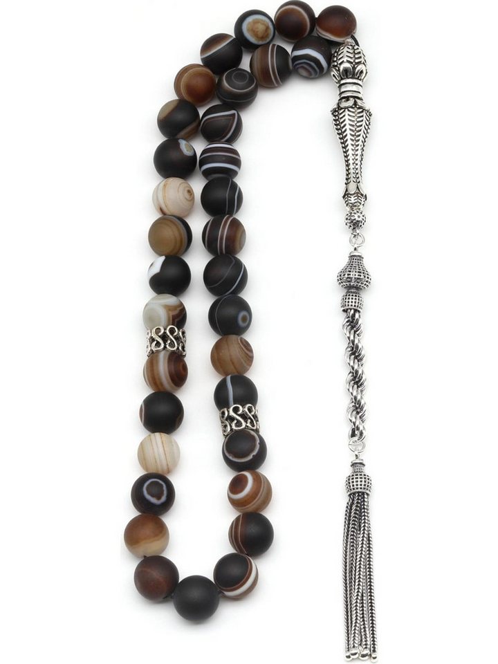 Nisan Ketten und Armband Set, Augenachat (Göz Akik) Edelstein Tesbih Gebetskette – 925er Silber von Nisan