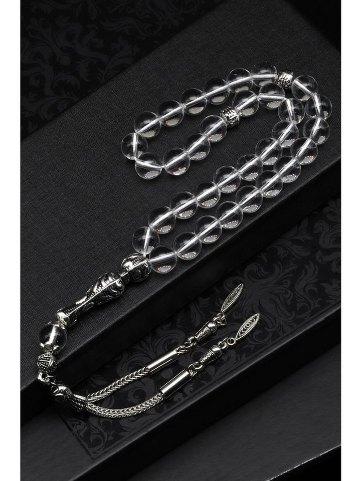 Nisan Ketten und Armband Set, Bergkristall Naturstein Gebetskette, Kugelform, mit Silberdetails von Nisan