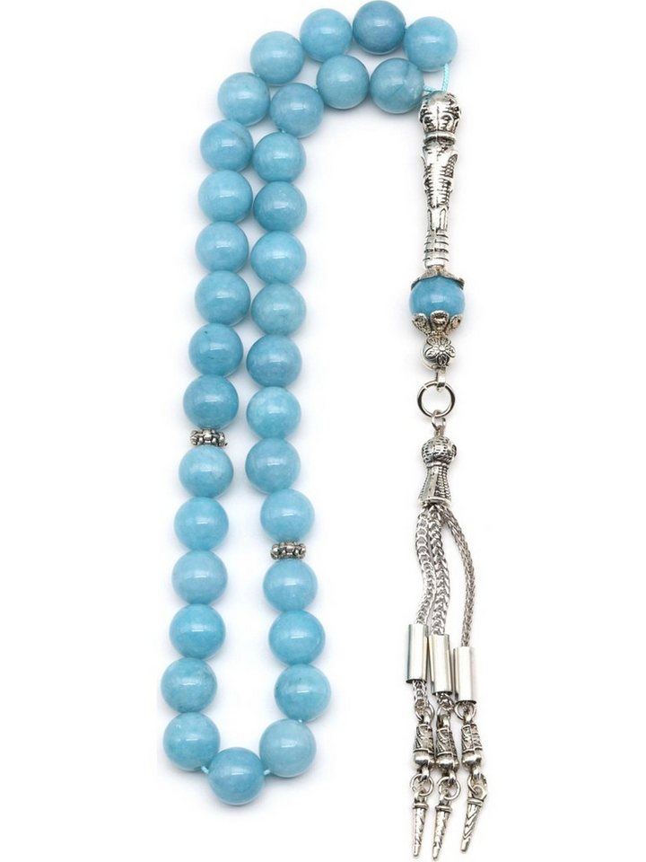 Nisan Ketten und Armband Set, Blauer Quarz Edelstein Tesbih Gebetskette, 10 mm Rundschliff von Nisan