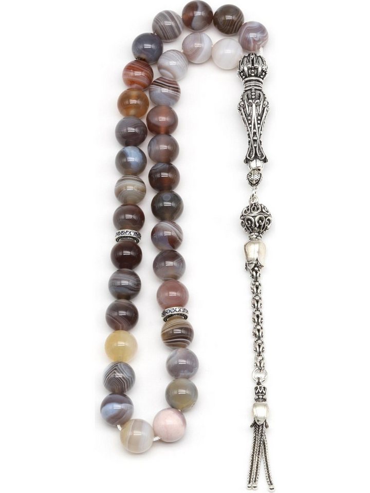 Nisan Ketten und Armband Set, Botswana Achat Edelstein Tesbih Gebetskette – 925 Sterling Silber von Nisan