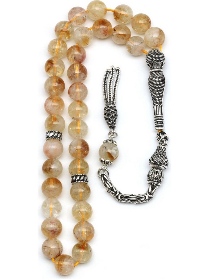 Nisan Ketten und Armband Set, Citrin Edelstein Tesbih Gebetskette 925 Silber, 33 Perlen, Rundschliff von Nisan