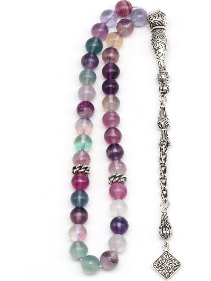 Nisan Ketten und Armband Set, Fluorit Edelstein Tesbih Gebetskette – 925er Silber, Rundschliff von Nisan