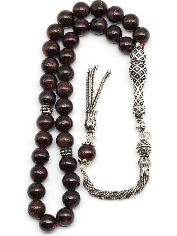 Nisan Ketten und Armband Set, Granat (Lal) Edelstein Tesbih Gebetskette – 925er Silber, Rundschliff von Nisan