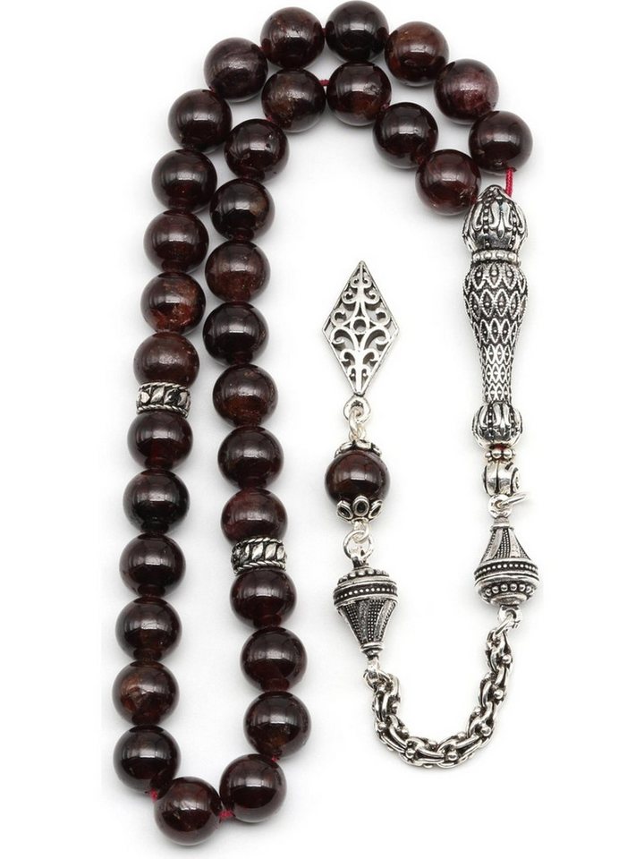 Nisan Ketten und Armband Set, Granat Gebetskette, 8 mm Rundschliff, mit 925er Silberverzierung von Nisan
