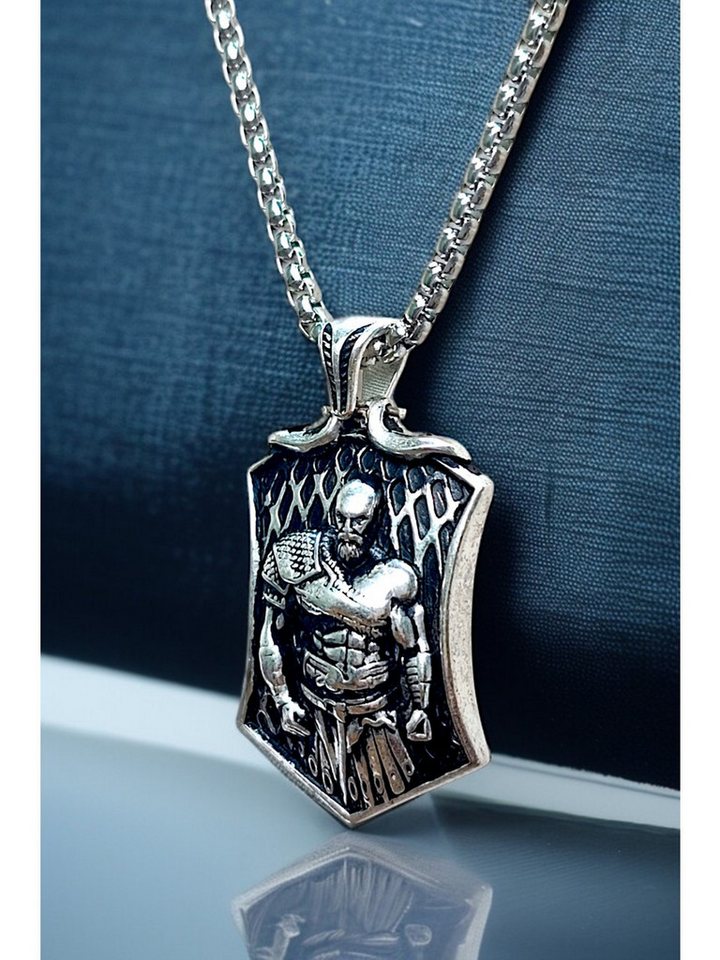 Nisan Ketten und Armband Set, Herren Halskette – Kratos Krieger Anhänger, Silberfarben Handgefertigt von Nisan