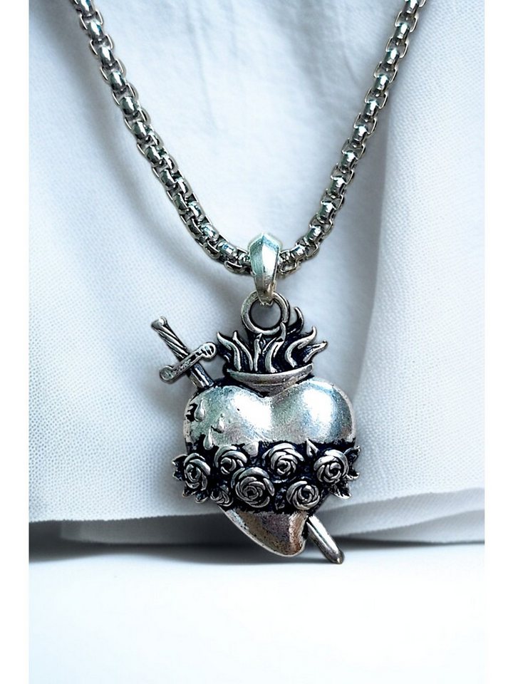 Nisan Ketten und Armband Set, Herren Halskette Medaillon mit Heiligem Herz, Handgefertigt von Nisan