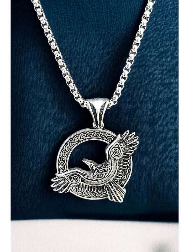 Nisan Ketten und Armband Set, Herren Halskette aus Edelstahl – Wikinger Odin Rabe Anhänger von Nisan