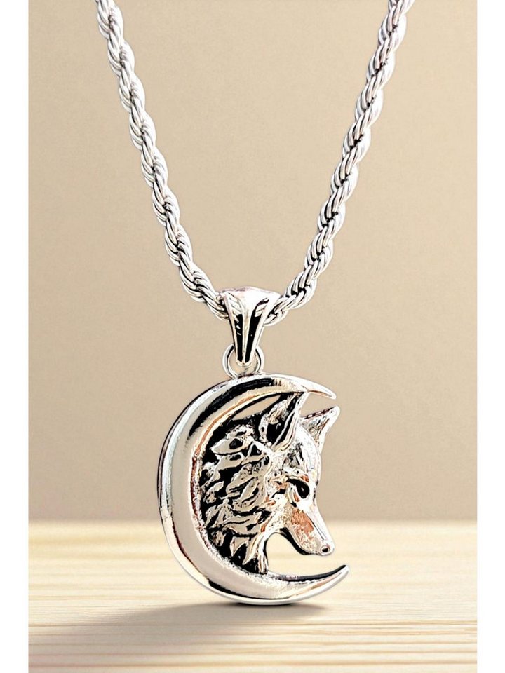 Nisan Ketten und Armband Set, Herren Halskette mit Bozkurt im Halbmond – Silber plattiertes Chrom von Nisan