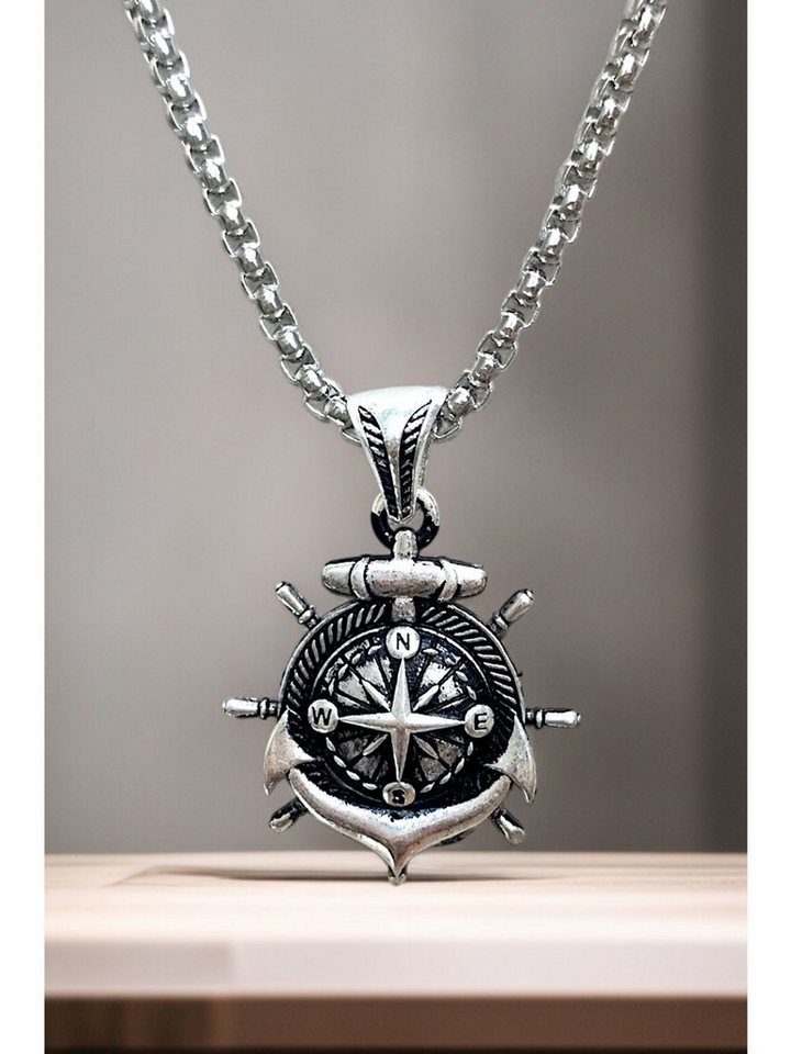 Nisan Ketten und Armband Set, Herren Halskette mit Kompass Steuerrad Anker Anhänger Maritimes Design von Nisan