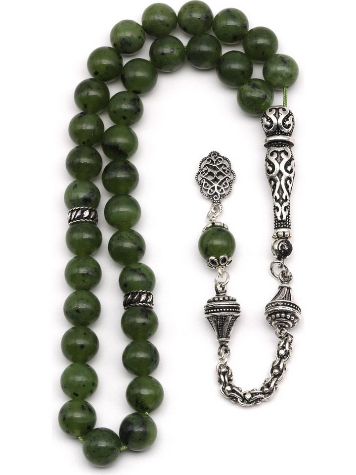 Nisan Ketten und Armband Set, Jade Edelstein Tesbih Gebetskette – 925 Silber, 8 mm Rundschliff von Nisan