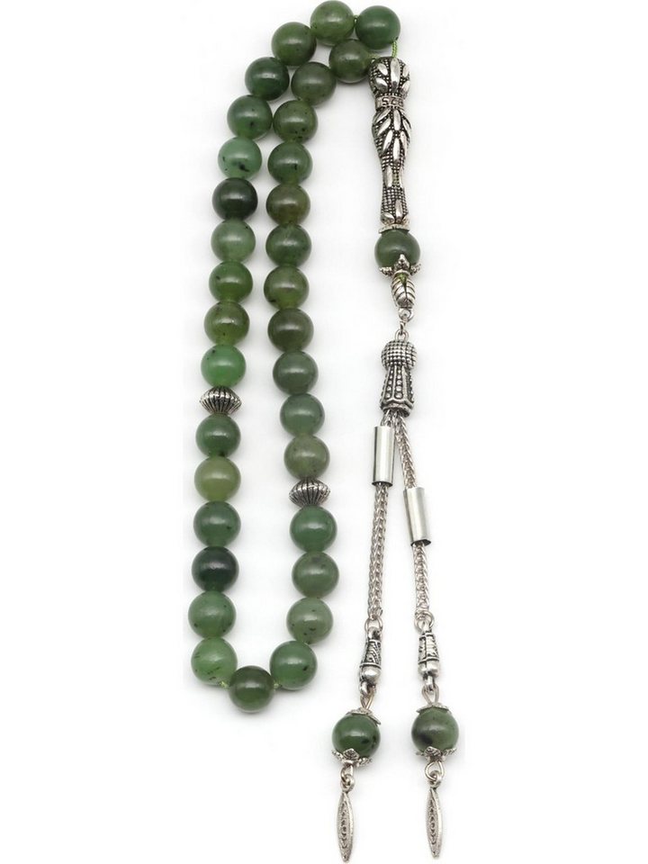 Nisan Ketten und Armband Set, Kanadischer Jade Tesbih Gebetskette, Rundschliff, Silberdetails von Nisan