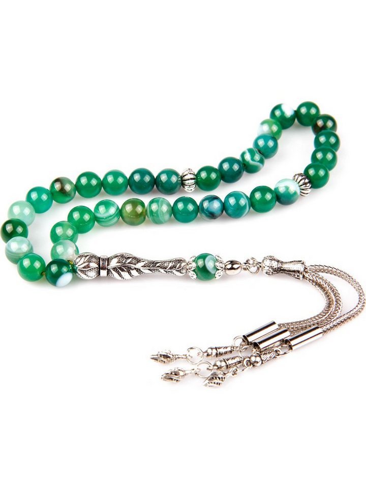 Nisan Ketten und Armband Set, Madagaskar Achat Gebetskette, Naturstein-Tesbih mit Silberoxid-Details von Nisan