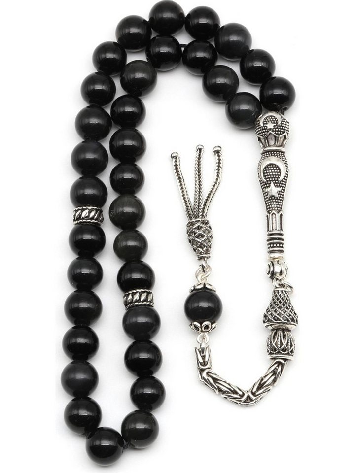Nisan Ketten und Armband Set, Obsidian Edelstein Tesbih Gebetskette – 925er Silber, 8 mm Rundschliff von Nisan