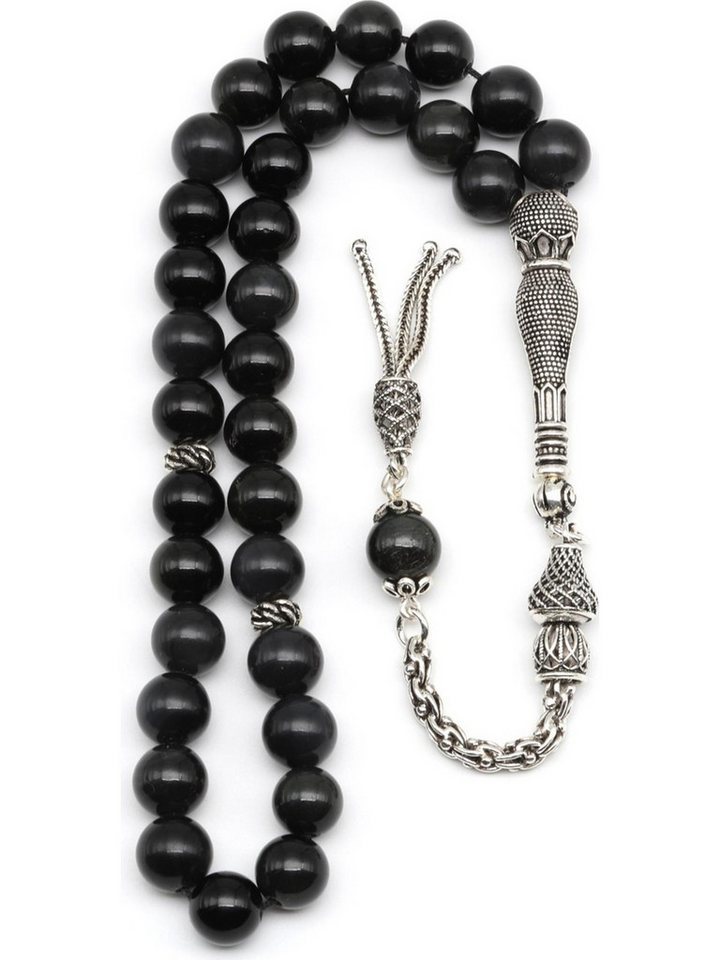 Nisan Ketten und Armband Set, Obsidian Gebetskette, Rundschliff, mit 925er Silberverzierungen von Nisan