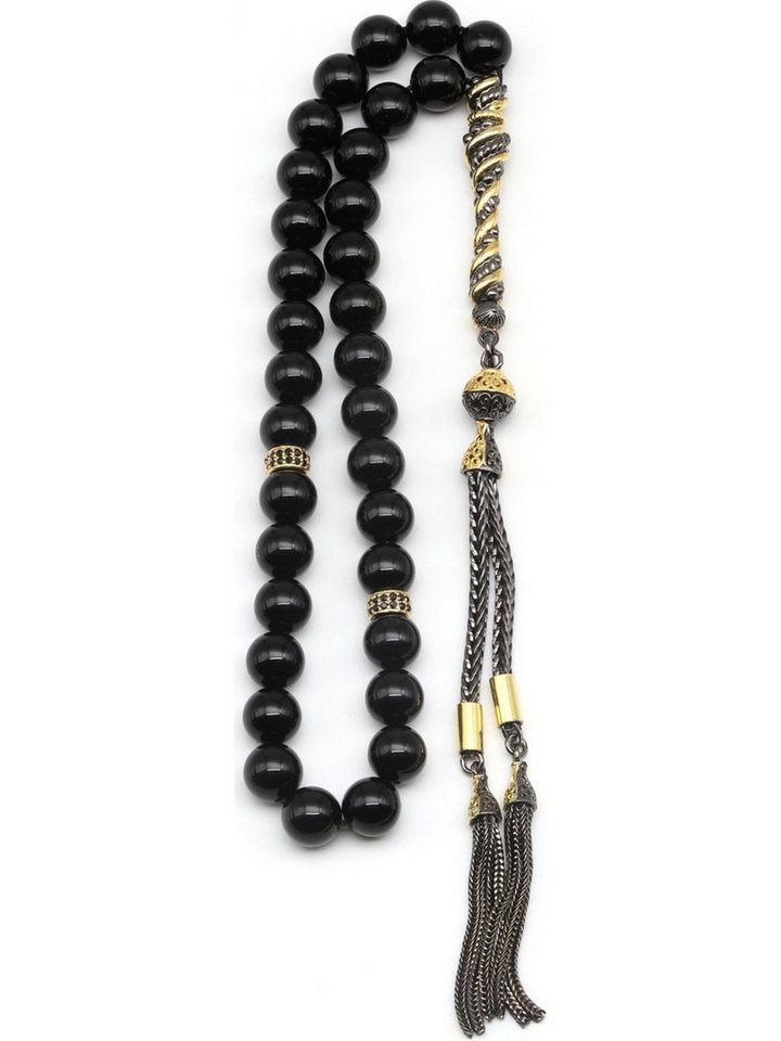 Nisan Ketten und Armband Set, Onyx Gebetskette, 8 mm Rundschliff, mit 925er Silberverzierungen von Nisan