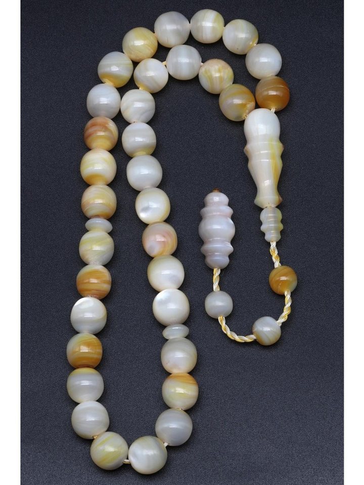 Nisan Ketten und Armband Set, Ozean-Perlmutt Edelstein Tesbih Gebetskette, 9 mm Rundschliff von Nisan