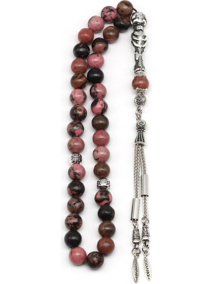 Nisan Ketten und Armband Set, Rhodonit Naturstein Gebetskette – 33 Perlen, 8 mm Kugelform von Nisan