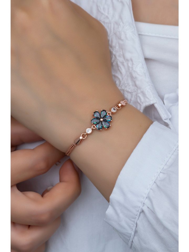 Nisan Ketten und Armband Set, Silber Damen-Armband, Armband mit 6-Blüten-Design und mystischem Topas von Nisan