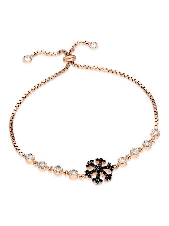 Nisan Ketten und Armband Set, Silber Damen Armband, Rosévergoldet mit Schwarzem Schneeflocken-Design von Nisan