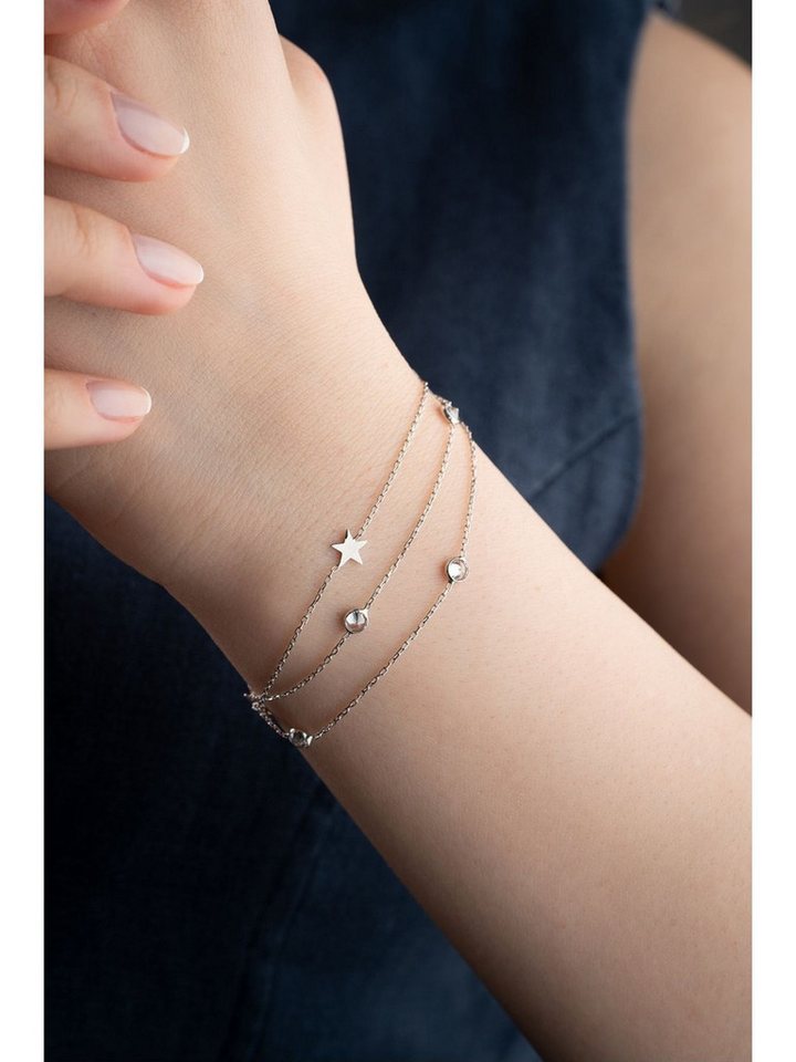 Nisan Ketten und Armband Set, Silber Damen Armband – Dreifach Kette mit Zirkonia und Stern Anhänger von Nisan