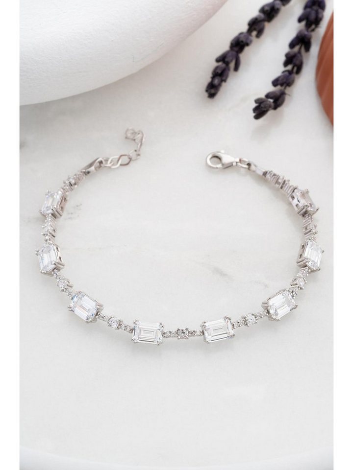 Nisan Ketten und Armband Set, Silber Damen Armband – Rhodiniertes Suyolu-Armband mit baget-Zirkonia von Nisan