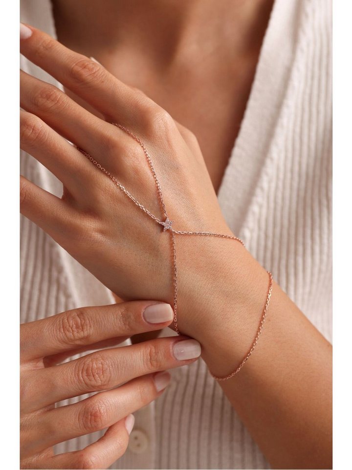 Nisan Ketten und Armband Set, Silber Damen-Handkette, Şahmeran-Handkette mit Zirkonia-Sternmotiv von Nisan