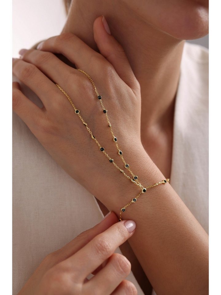 Nisan Ketten und Armband Set, Silber Damen-Handkette mit Zirkonia – Goldbeschichtetes Şahmeran von Nisan