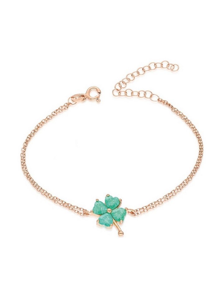 Nisan Ketten und Armband Set, Silber Damenarmband – Glücksklee mit grünen Steinen, rosévergoldet von Nisan