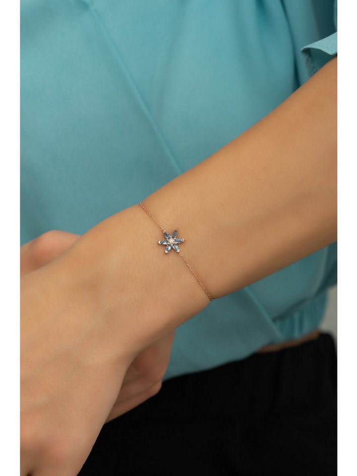 Nisan Ketten und Armband Set, Silber Damenarmband mit Lotusblume, violette Zirkonia, Roségold von Nisan