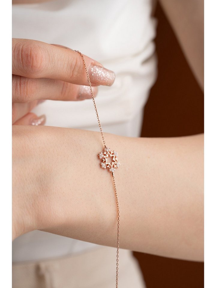 Nisan Ketten und Armband Set, Silber Damenarmband mit Schneeflocken-Design, Zirkonia, Roségold von Nisan
